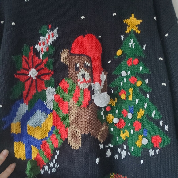 Rafella Vintage Handknitted Christmas Bear Sweater Size Medium - Picture 2 of 10